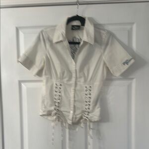 Harley-Davidson Cream Fitted Button Down Shirt with Tie Front